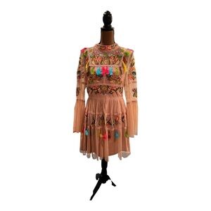 Frock And Frill Folk Embroidered Tassel Skater Dress UK 12